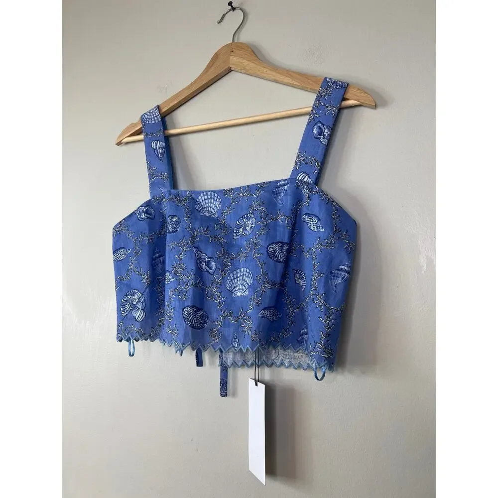 NWT Saloni Meadow Square Neckline Shell Print Twill Cami Top Women's Blue Sz: 4 - Picture 3 of 10